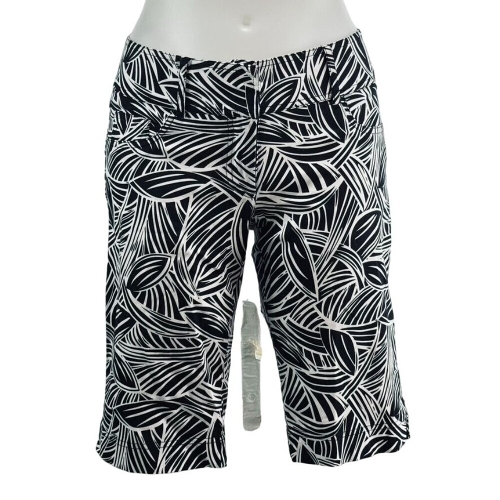CACHE Women's Shorts Polyester Geometric Black White Wide banded Waist Size 4